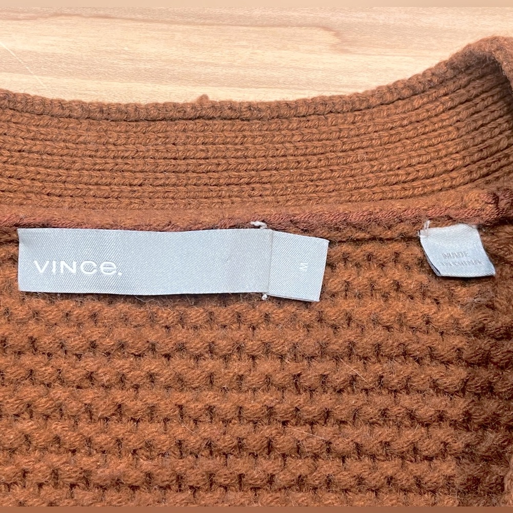 Vince Chunky Knit Wool Cashmere V-Neck Cardigan Sweater - Rust Orange, Size M - Picture 10 of 15